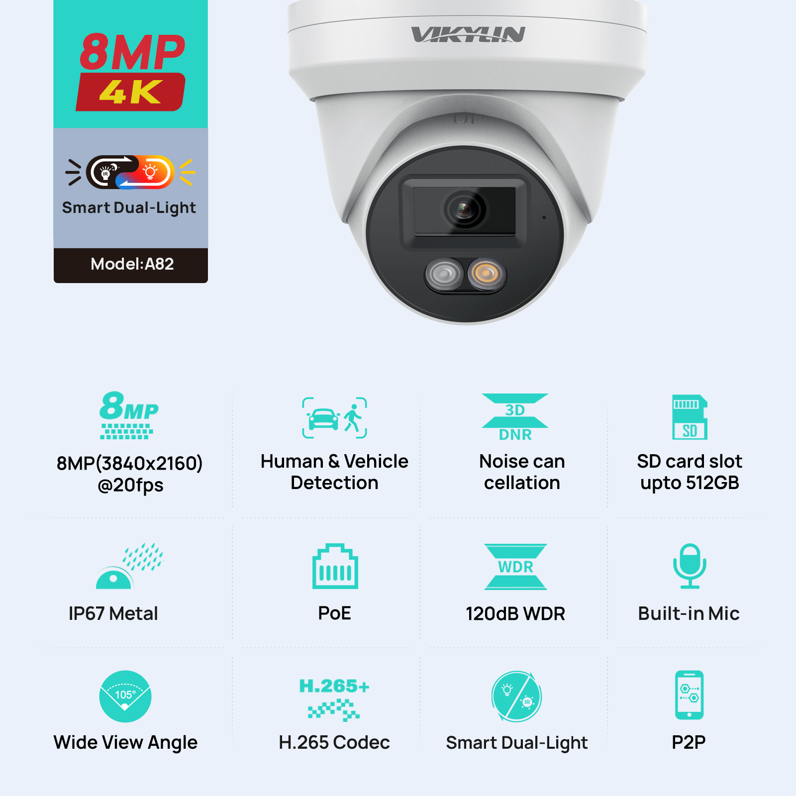 Smart Home Cctv Camera - VIKYLIN 8MP 4K IP Security Camera